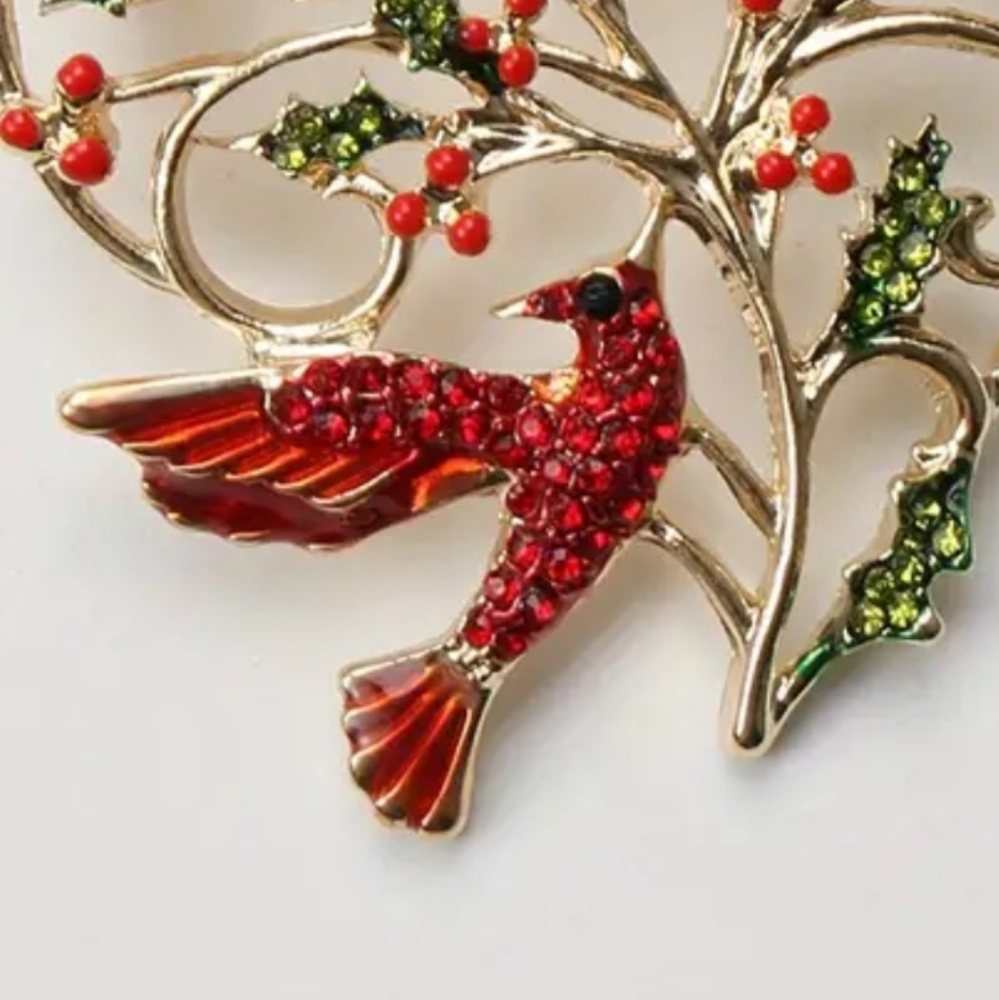Last One Cardinal Christmas Love Heart Brooch Discontiued Item - Picture 4 of 5